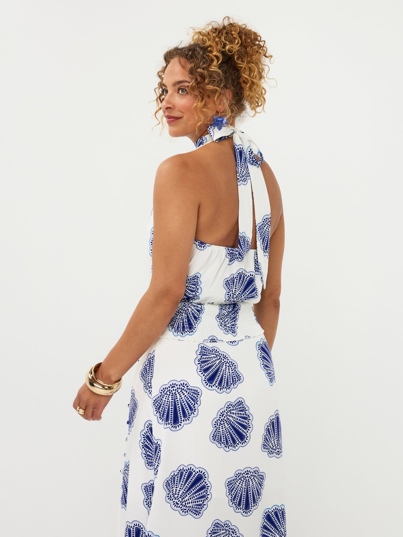 Ydence halter top wit met kobalt blauwe schelpen print Top Jamie Blue Shell