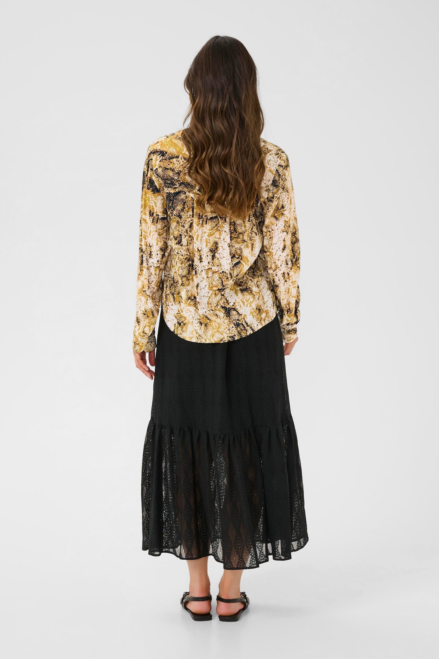 Cream blouse slangenprint beige groen zware print model CRayda tobacco snake