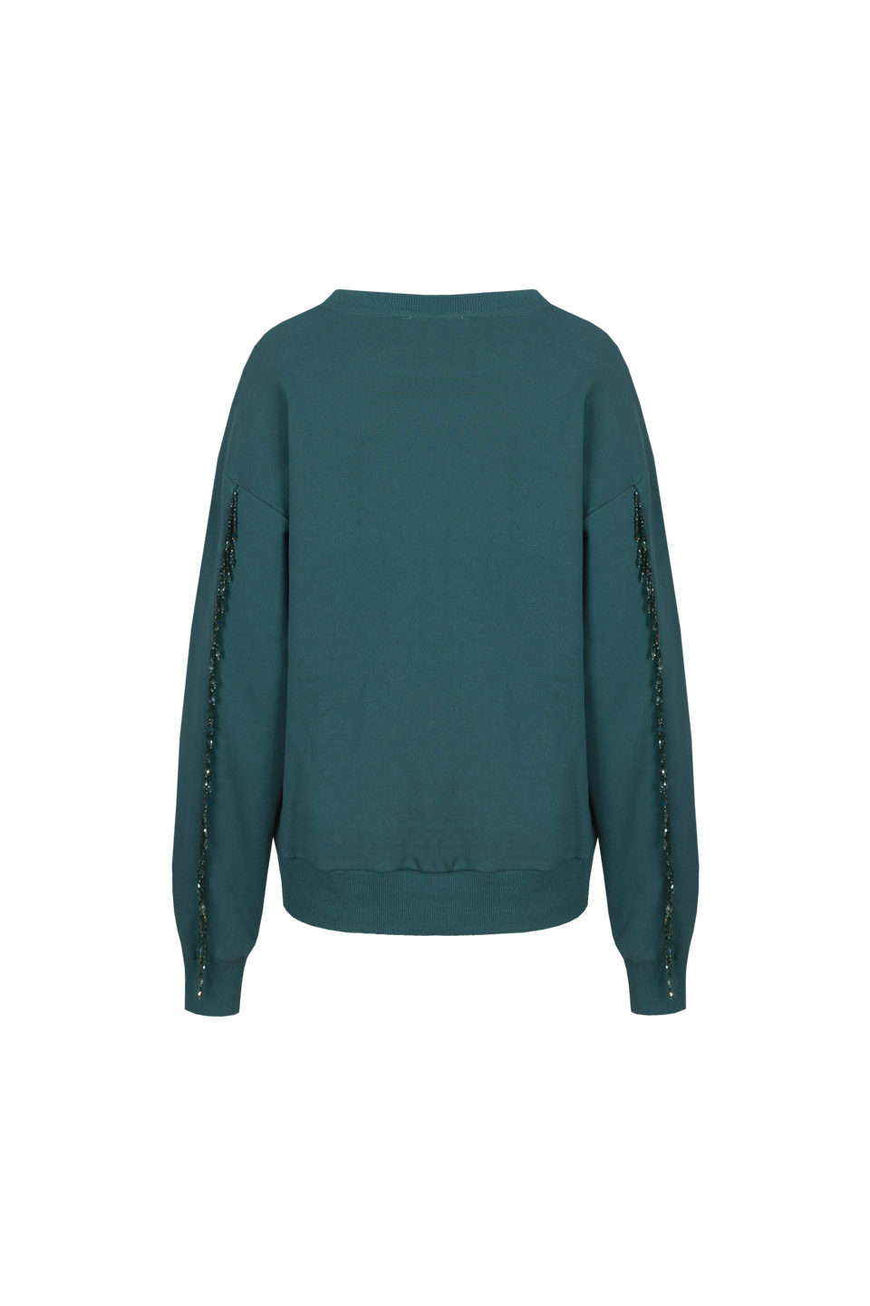 Fluresk sweater petrol groen blauw met kraaltjes detail op mouw Jessie trui azuur green 