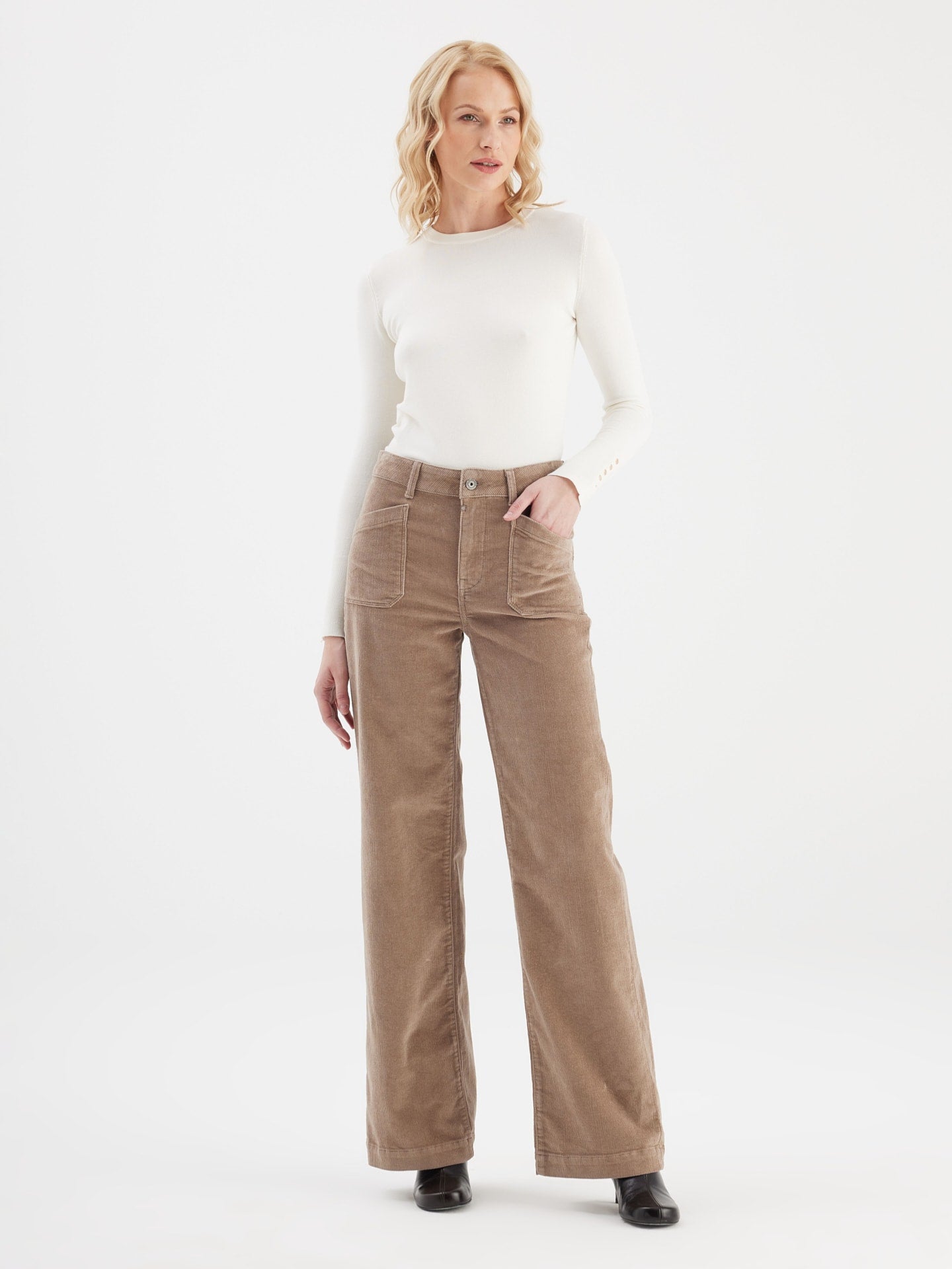 COJ rib broek taupe Mira Cord Caribou lengte 30
