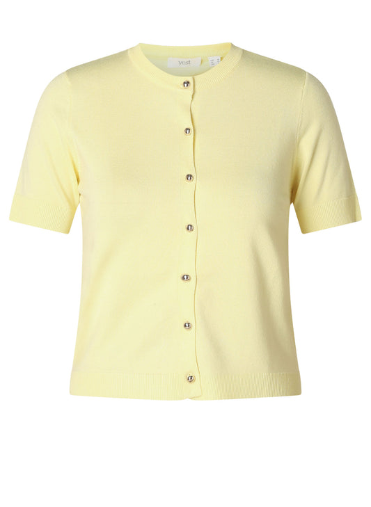 Yest vest korte mouw licht geel met gouden knoopjes model  Kassy Pastel Yellow