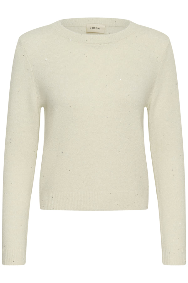Cream offwhite trui met sparkle detail model CRJolli Knit O-neck Pullover  Whisper White 