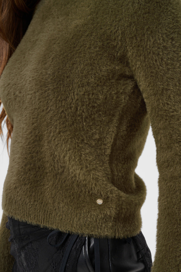 Cream trui groen olijf fluffy model CRInaya LS Knit Pullover Military Olive Green