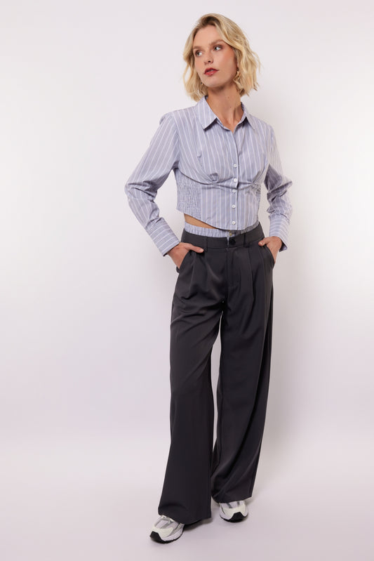 Fluresk pantalon donker grijs bandplooi model Ralina Pants shadow grey