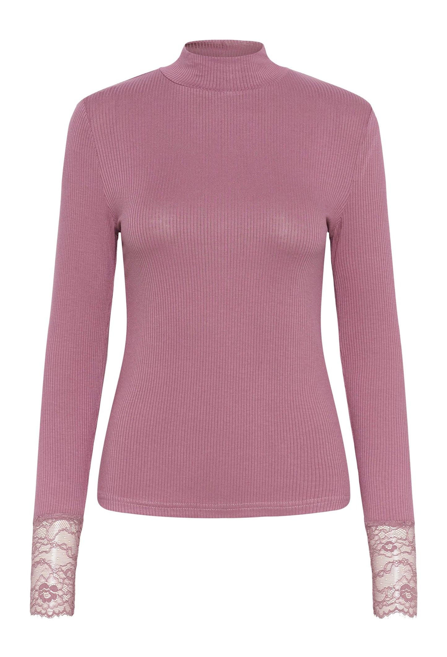 Kaffe longsleeve met kant aan mouw roze/paars model KAomi tulipwood