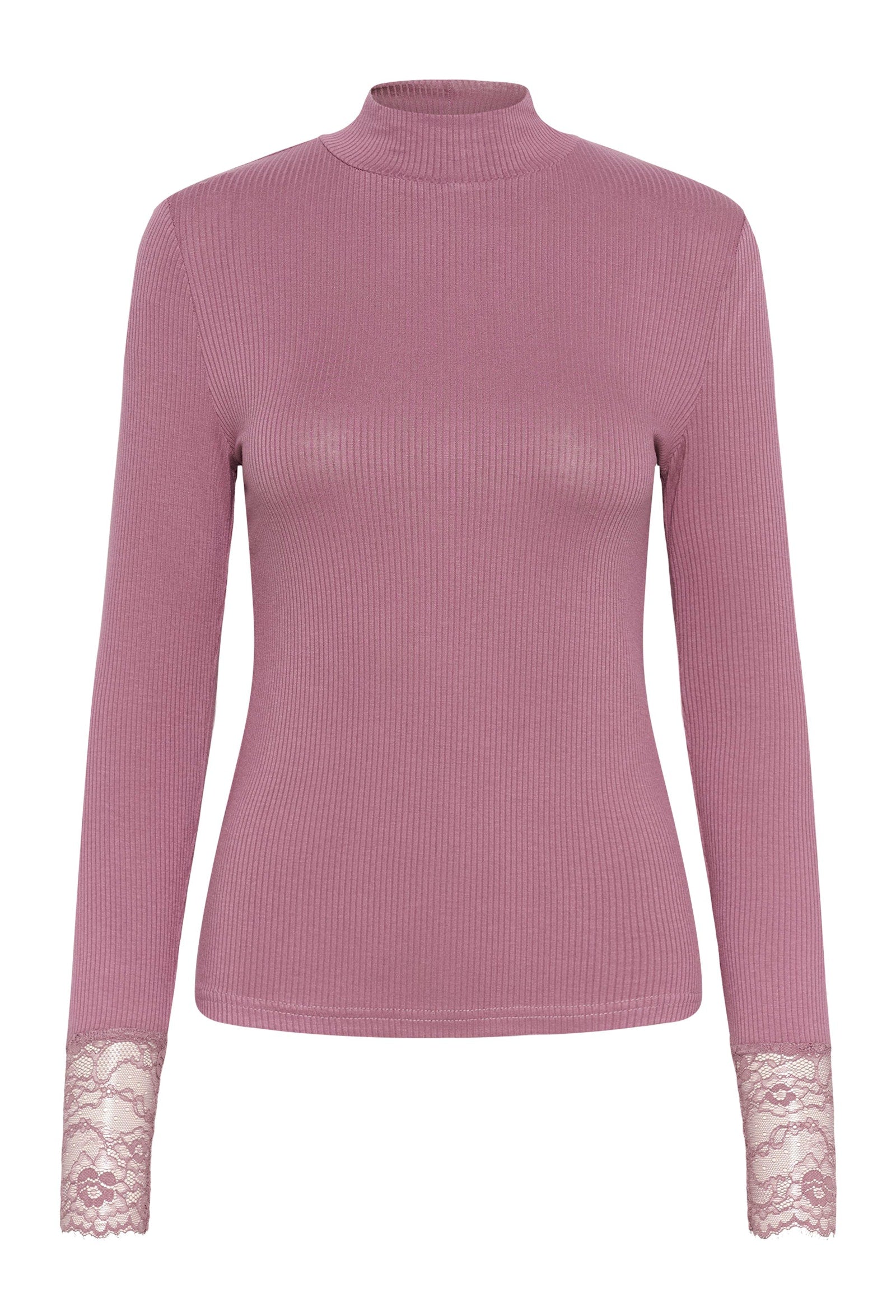 Kaffe longsleeve met kant aan mouw roze/paars model KAomi tulipwood