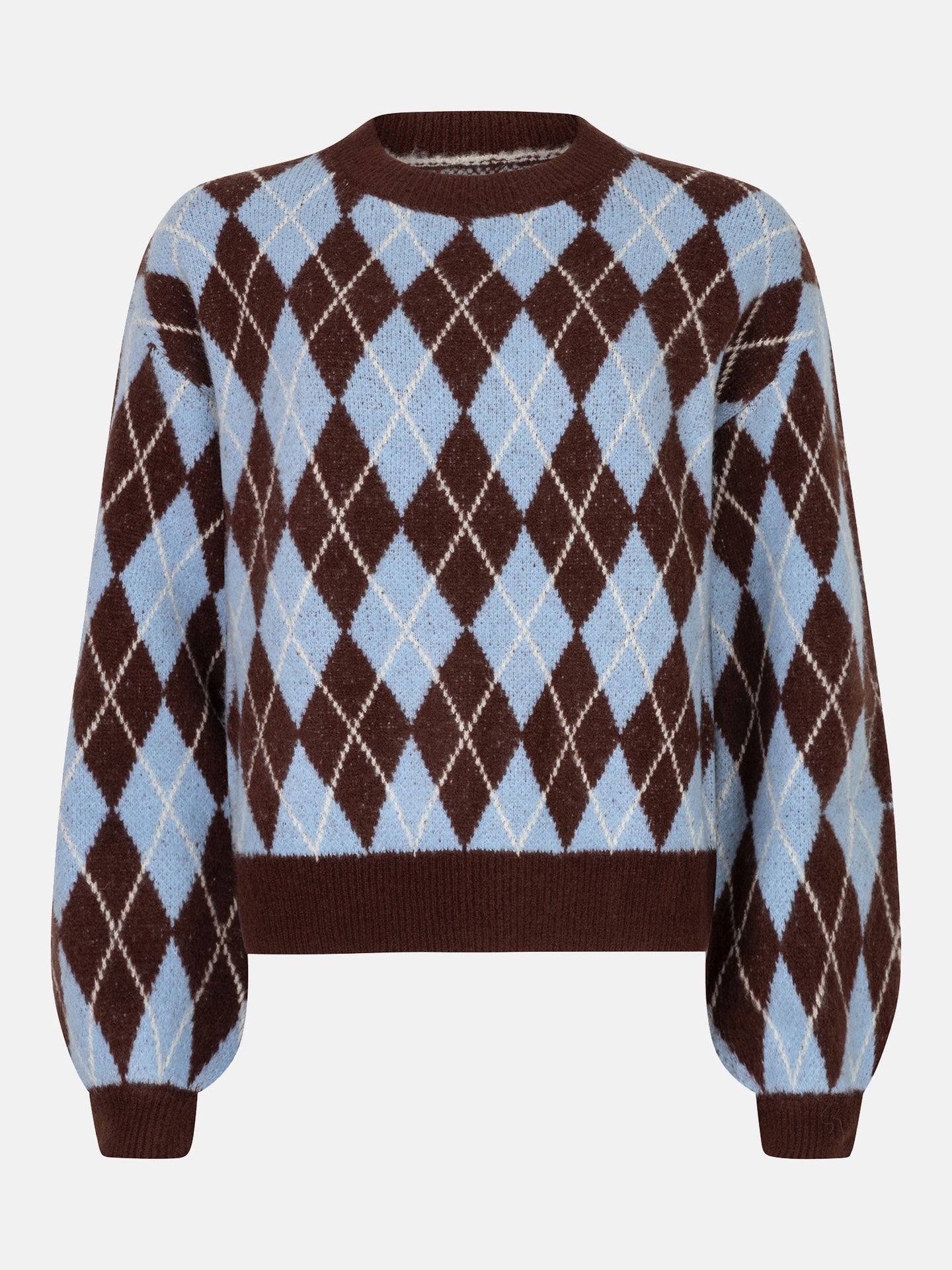 Ydence trui argyle print ruit bordeaux blauw model Knitted sweater Delilah Light blue