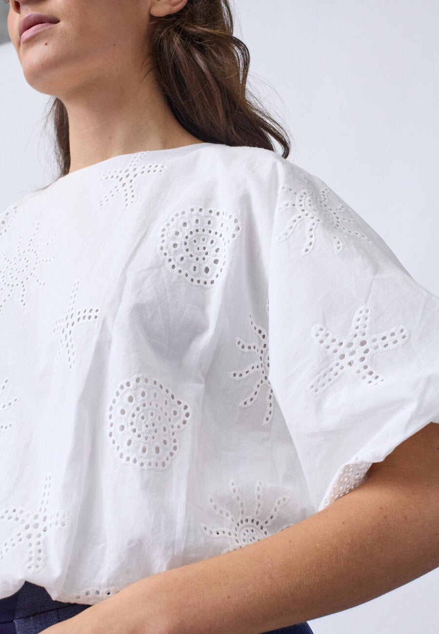 Sisters Point blouse wit broderie pof model Gufo top4 White 