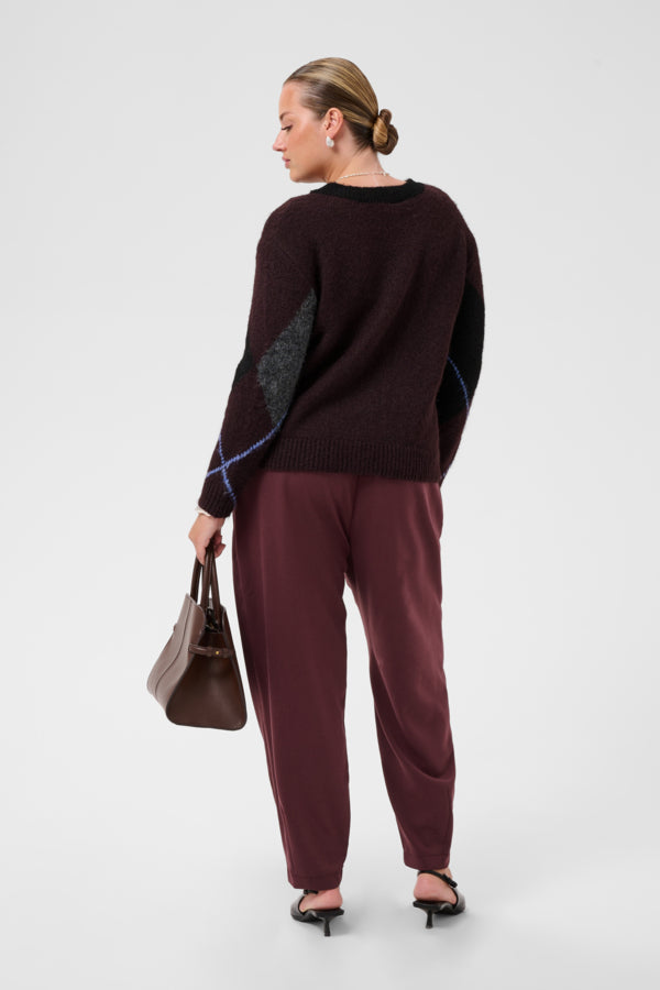 Kaffe Curve aubergine trui KCkit Argyle Pullover met Wol