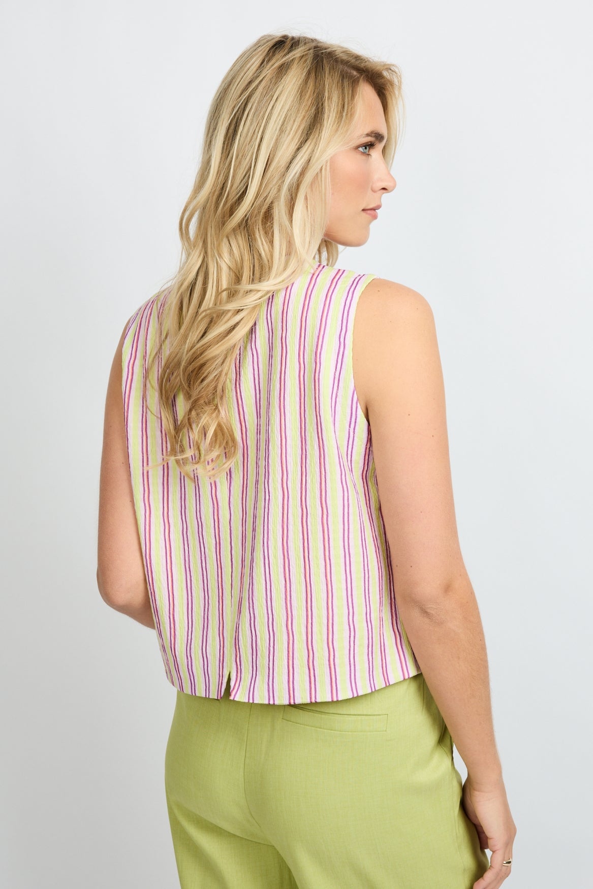 Fluresk gilet strepen lila en groen model Beatriz Orchid purple vivid pistache 