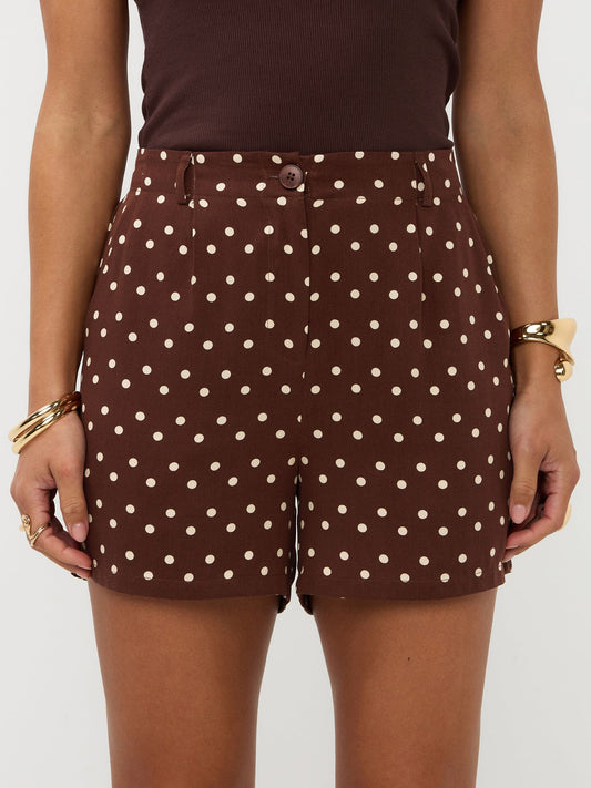 Ydence korte broek bruin met offwhite stip polkadot model Short Adeline Brown