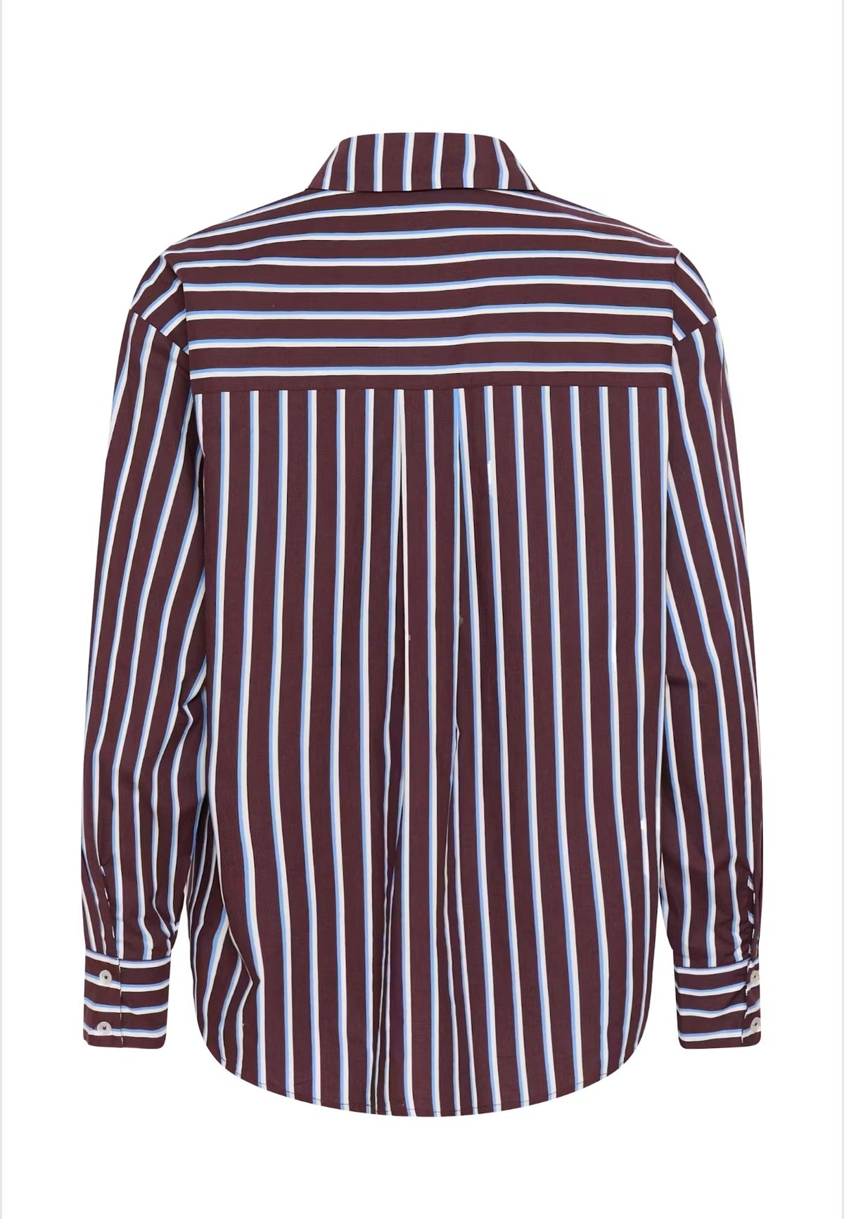 Kaffe blouse bordeaux met blauw en offwhite strepen pinstripe model KAgavina Gestreept Overhemd fudge chalk 