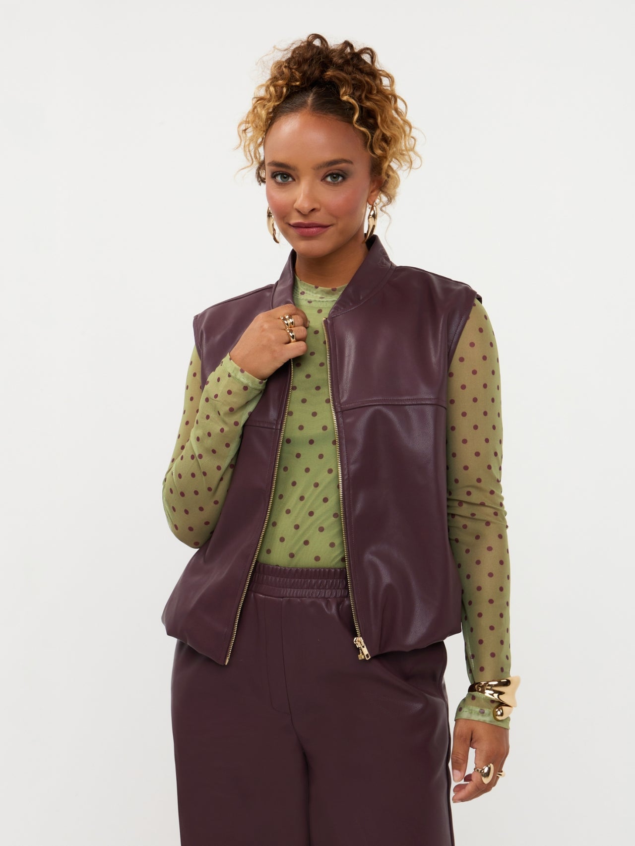 Ydence paars aubergine Inez gilet leather look PU