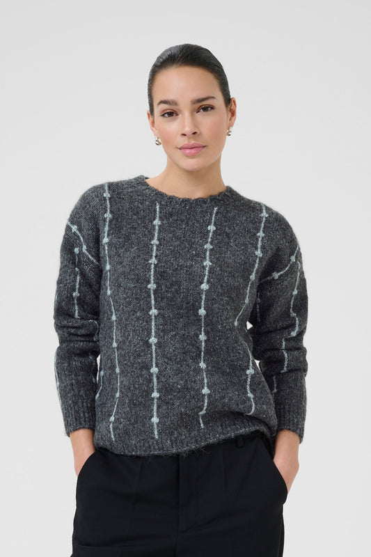 Kaffe trui grijs met glitter detail model KAlianna Pullover dark grey melange 