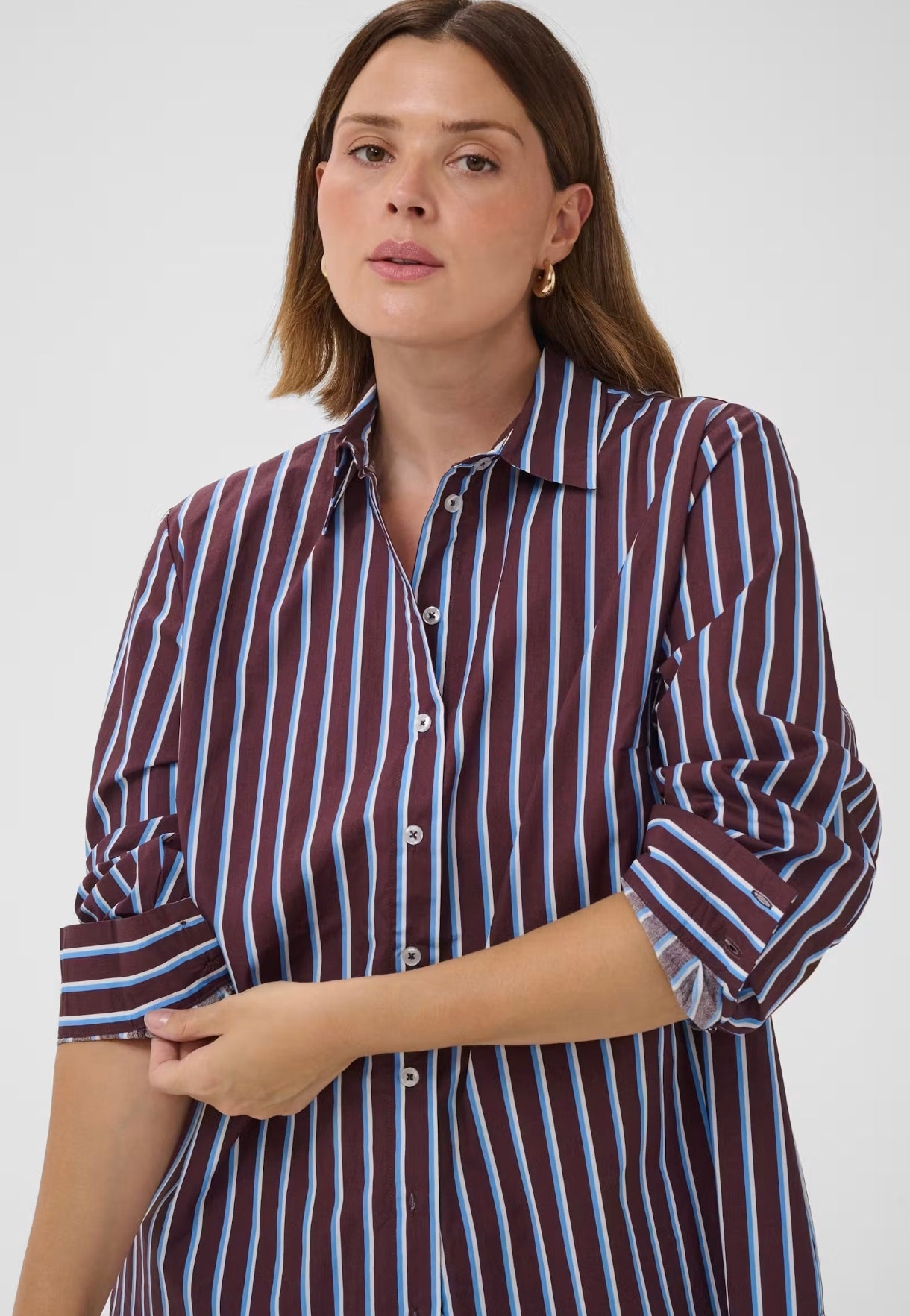 Kaffe Curve blouse bordeaux met blauwe strepen model KCsavina Overhemd fudge