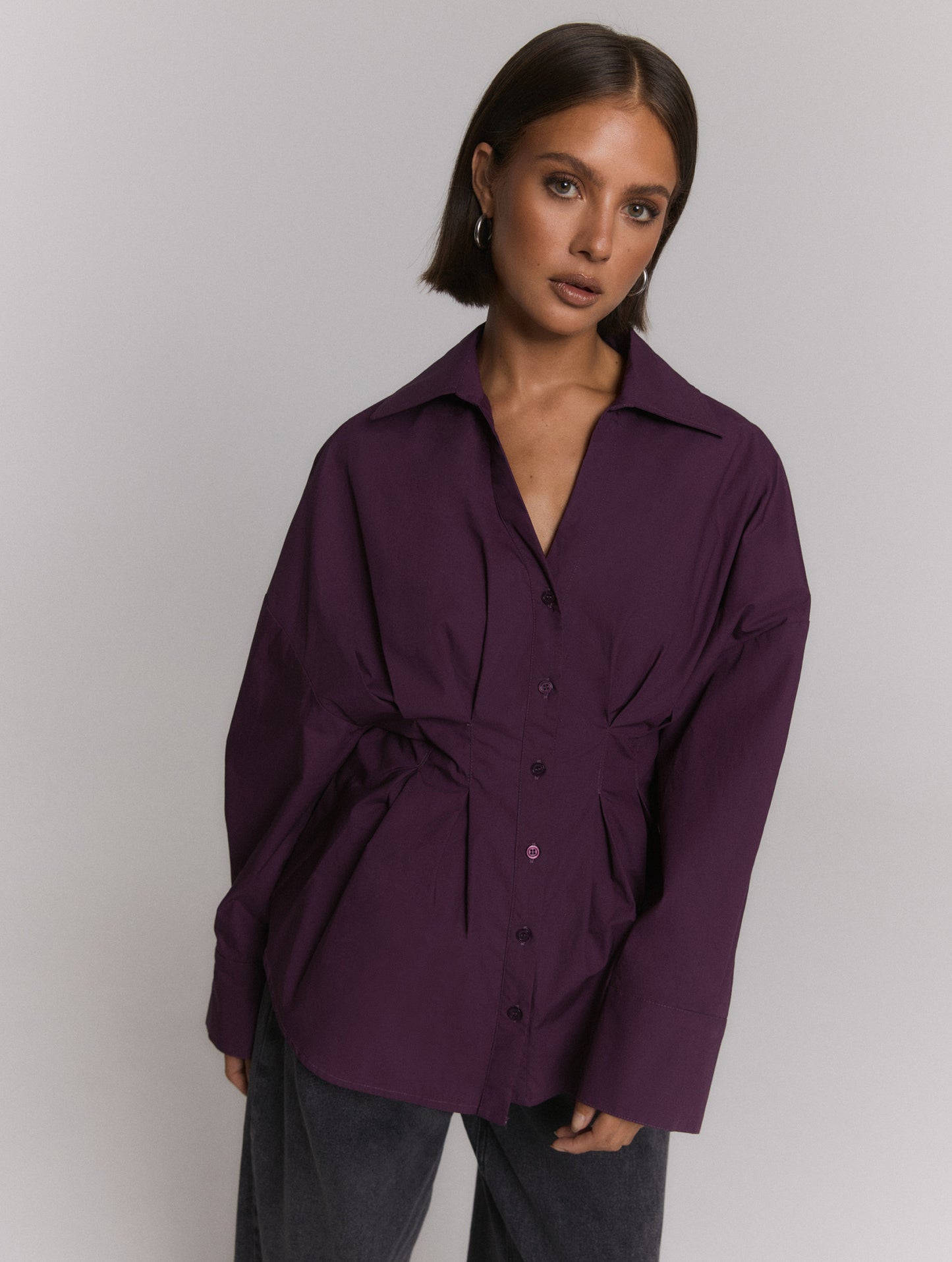Refined Department blouse paars model Plum aubergine ladies woven oversized fitted GUUSJE
R2609941067