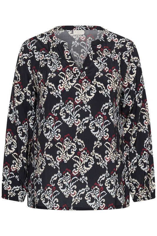 Kaffe Curve blouse zwart met rood en witte print model KChipe black port 