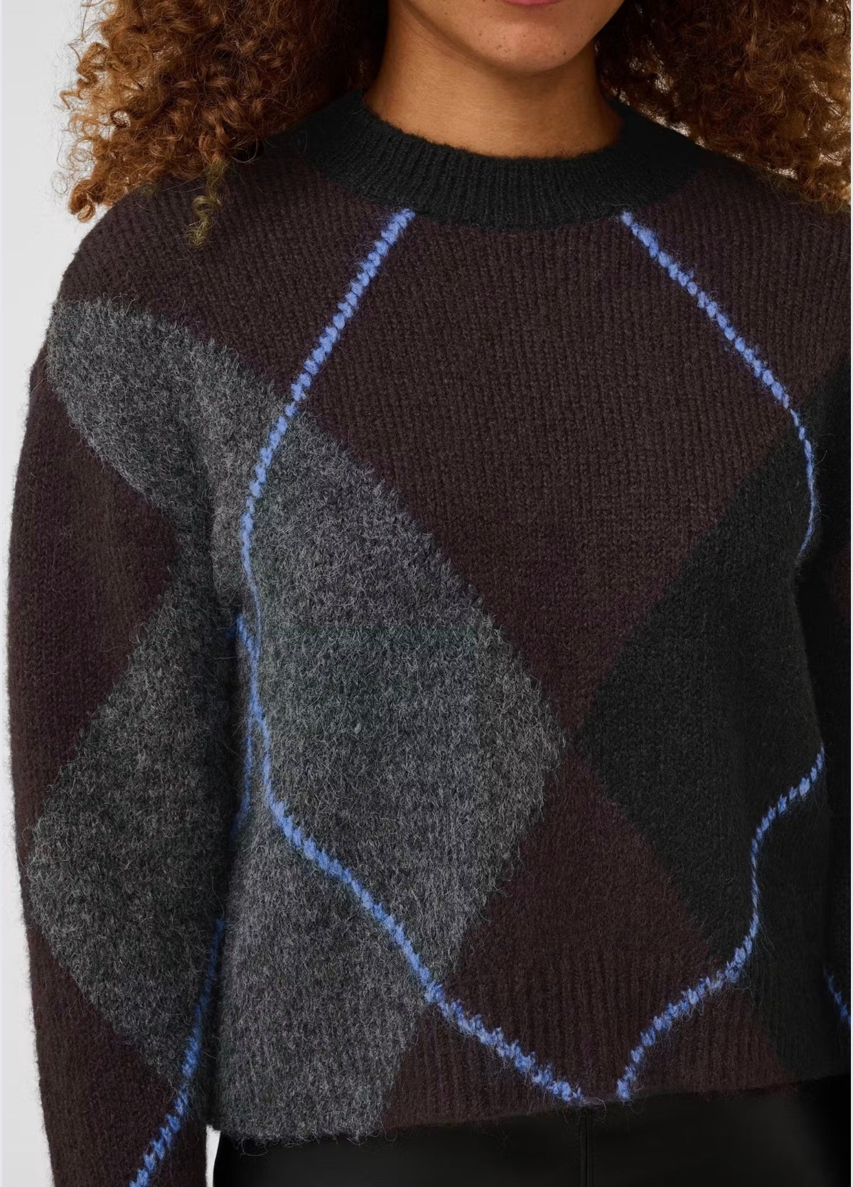 Kaffe trui ruit print grijs bordeaux model KAgrith Argyle Pullover fudge red