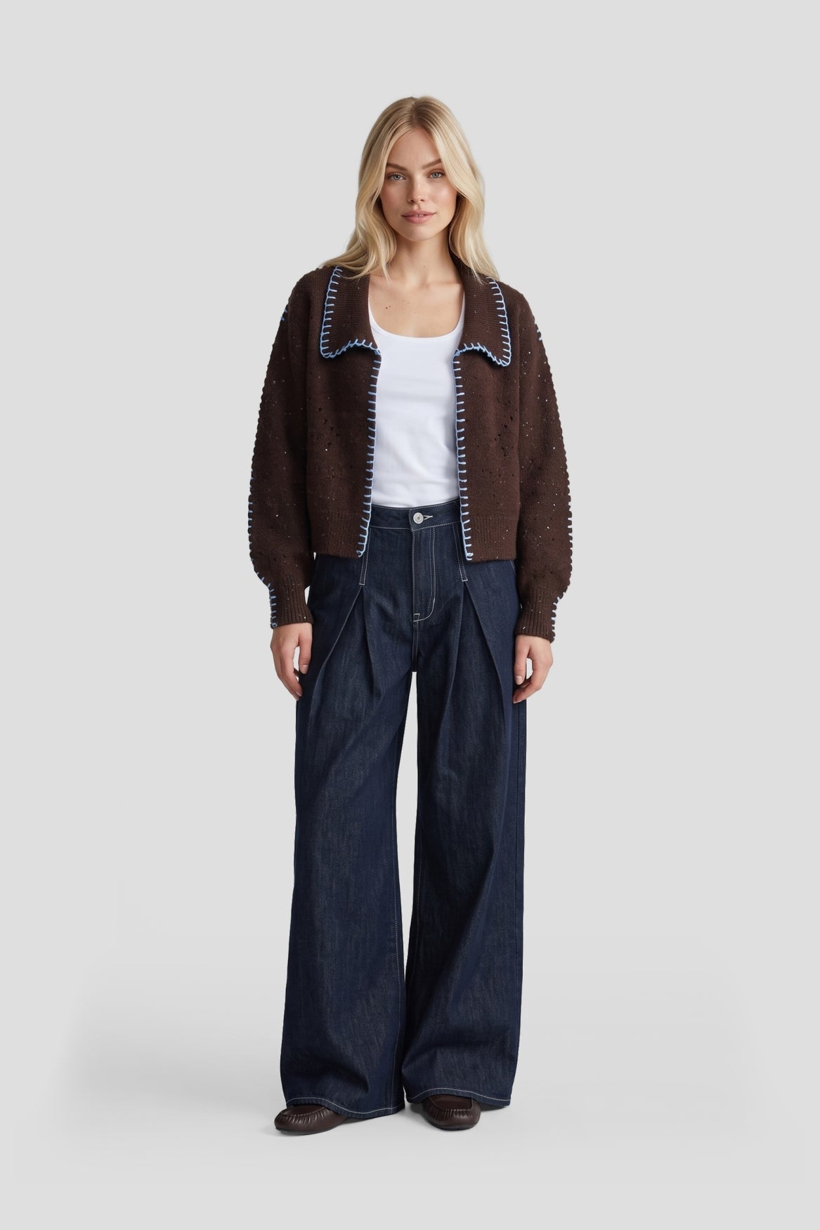 Fluresk vest bruin gemeleerde model Jazze knit cardigan dark chocolate 