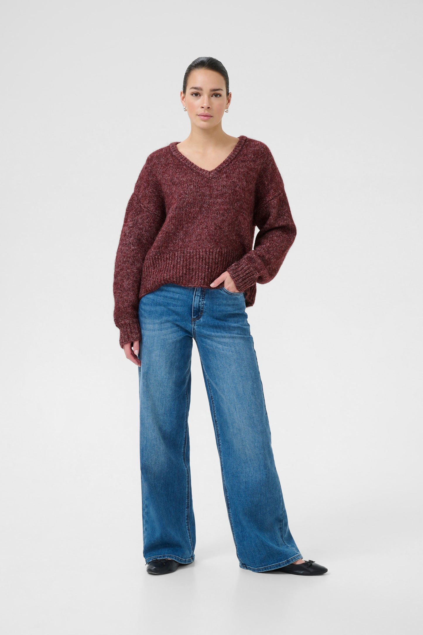 Kaffe trui bordeaux rood model KAtrina pullover Windsor Wine Melange