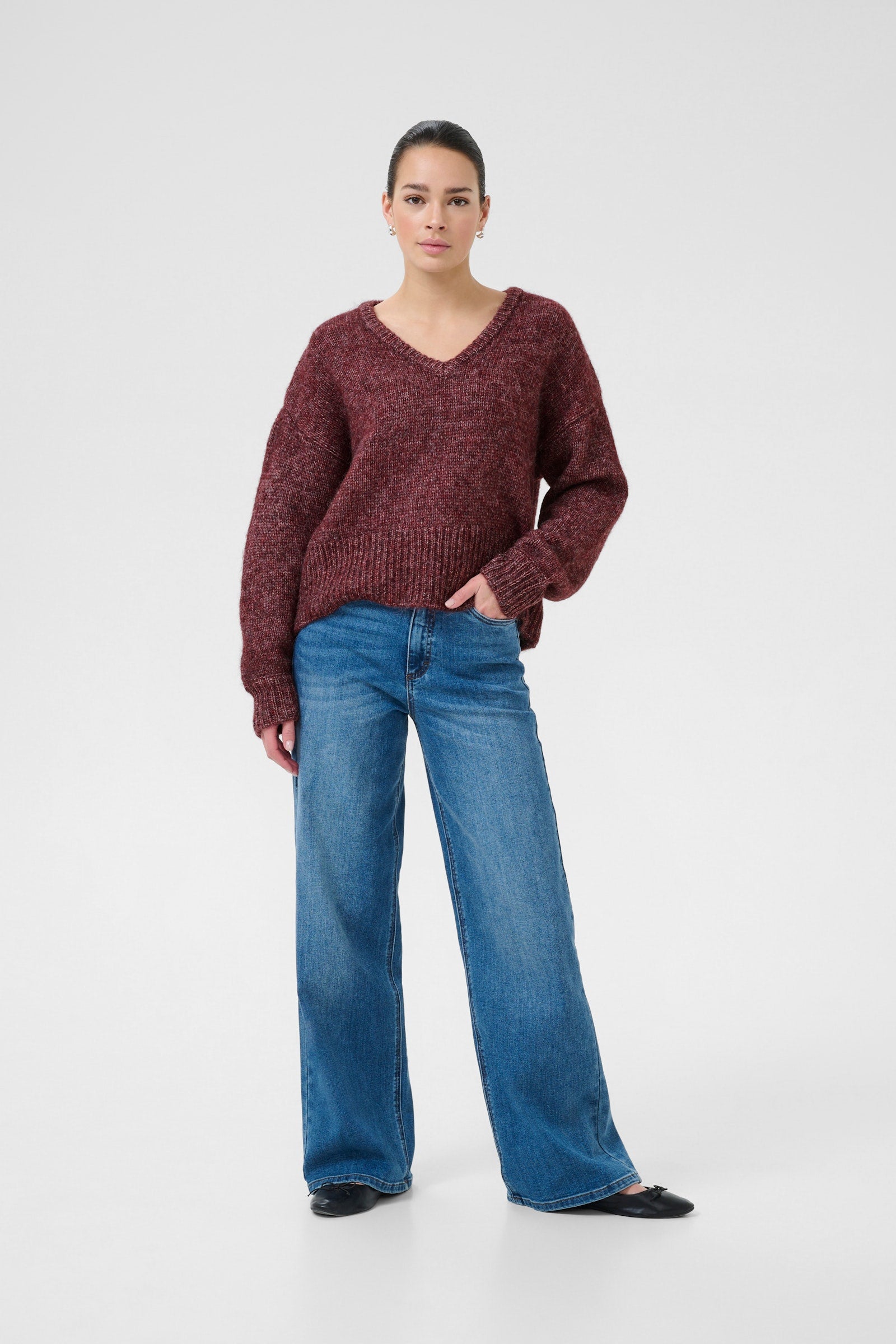 Kaffe trui bordeaux rood model KAtrina pullover Windsor Wine Melange