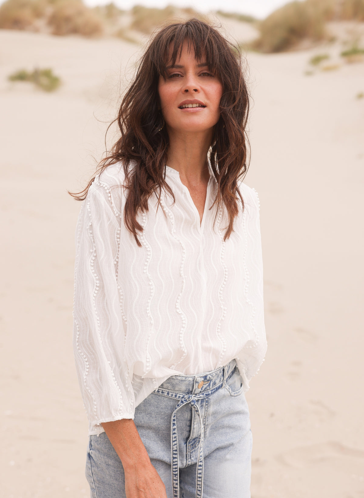 Yest blouse wit driekwart mouw model Kelis Off White