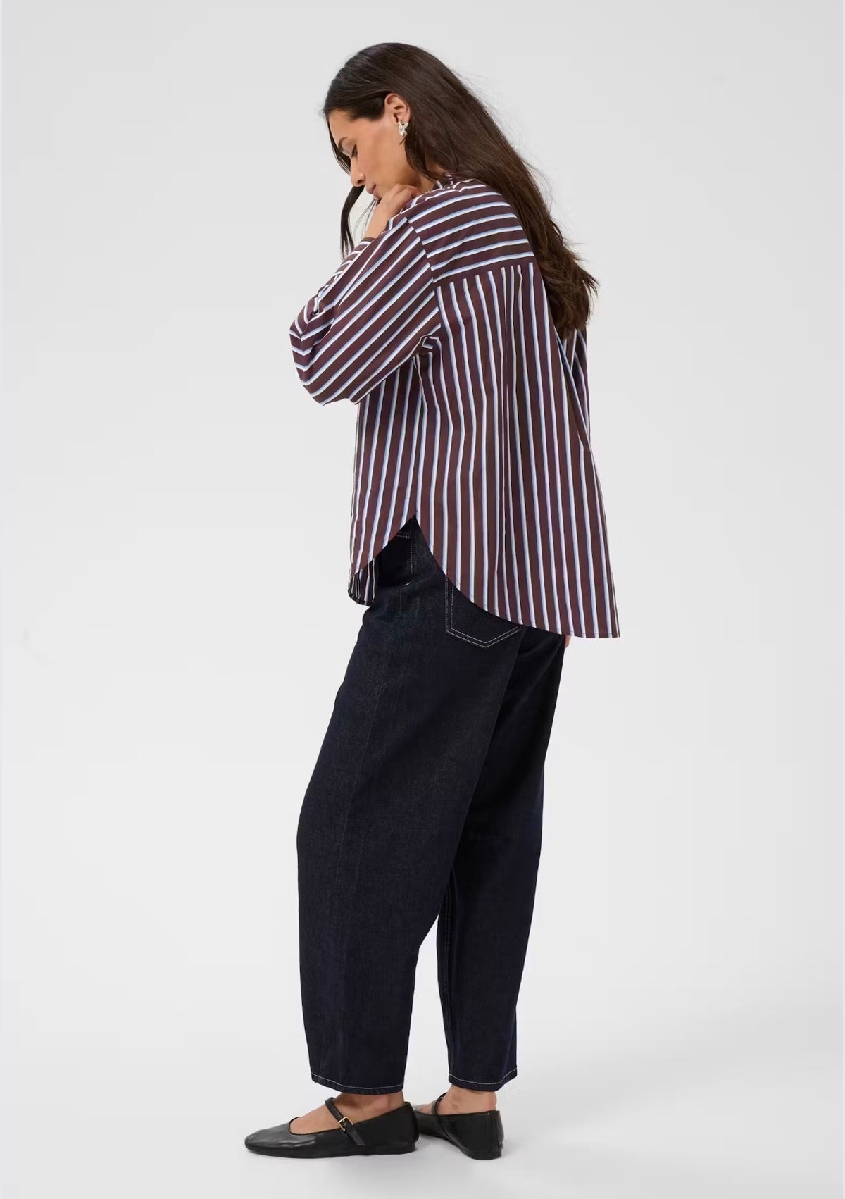 Kaffe blouse bordeaux met blauw en offwhite strepen pinstripe model KAgavina Gestreept Overhemd fudge chalk 