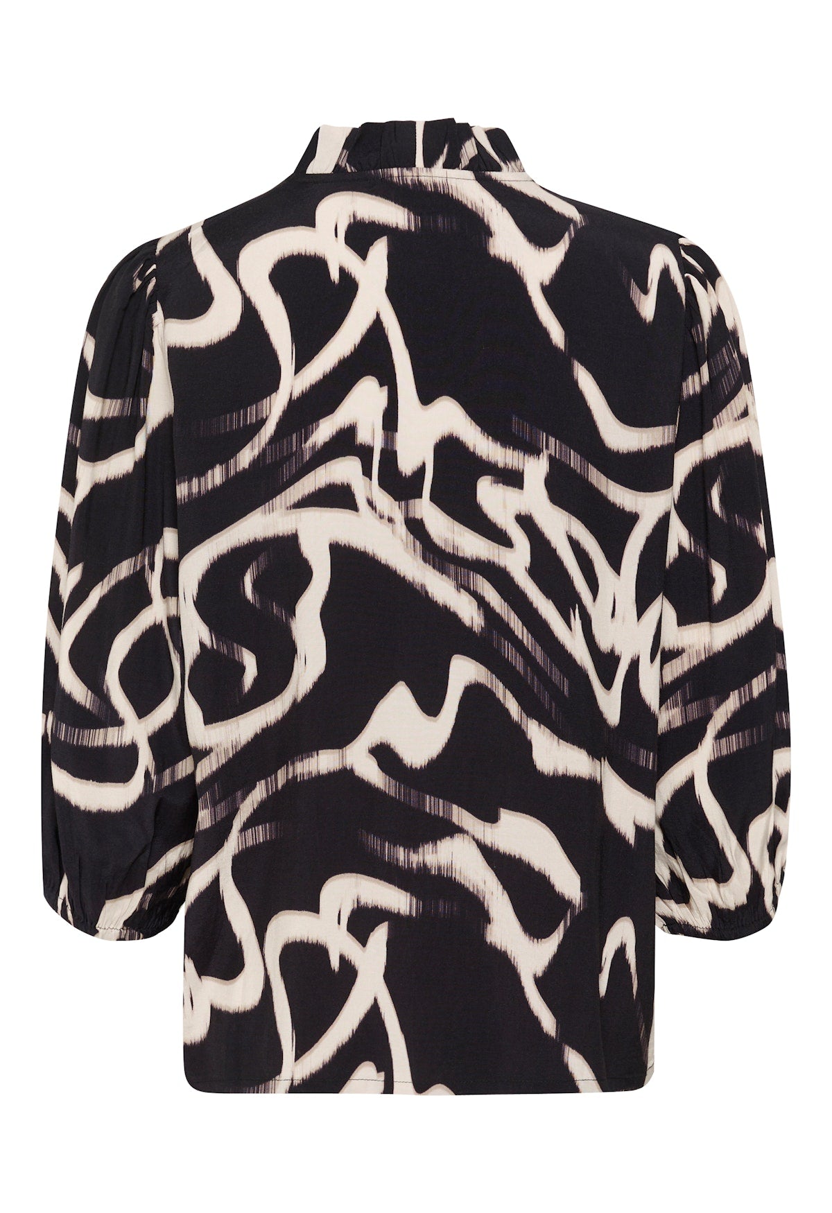 Kaffe blouse zwart beige print driekwart mouw model KAmartha frill black nature organic line 