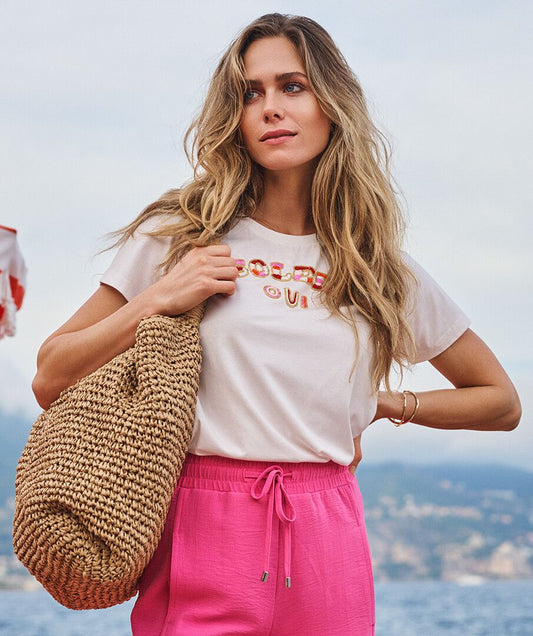 Esqualo T-shirt wit met tekst kraaltjes model beading Soleil
HS26.05200