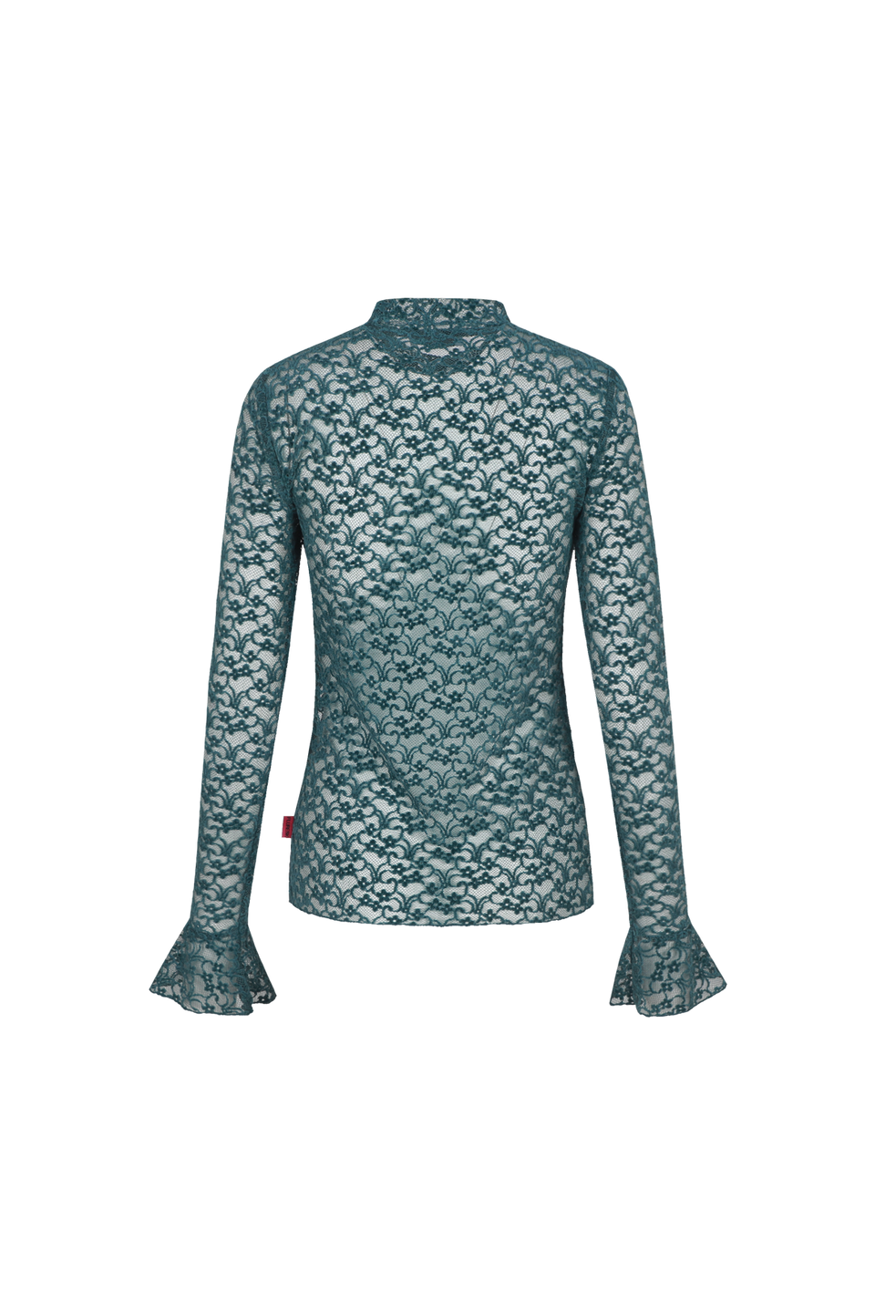 Fluresk kanten longsleeve blauw groen model Leena top azuur green