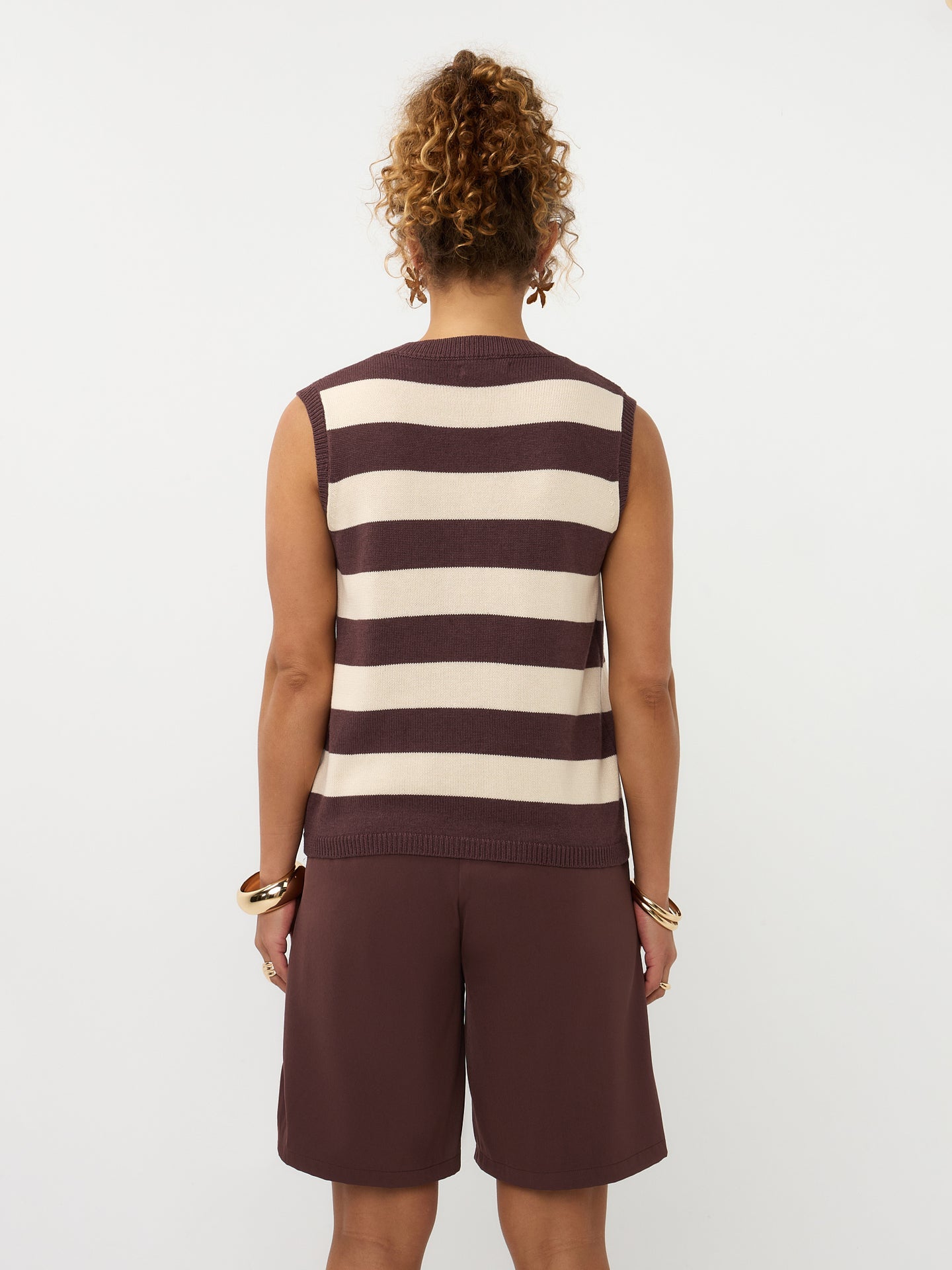 Ydence top gestreept bruin beige model Knitted top Judith Brown/ecru