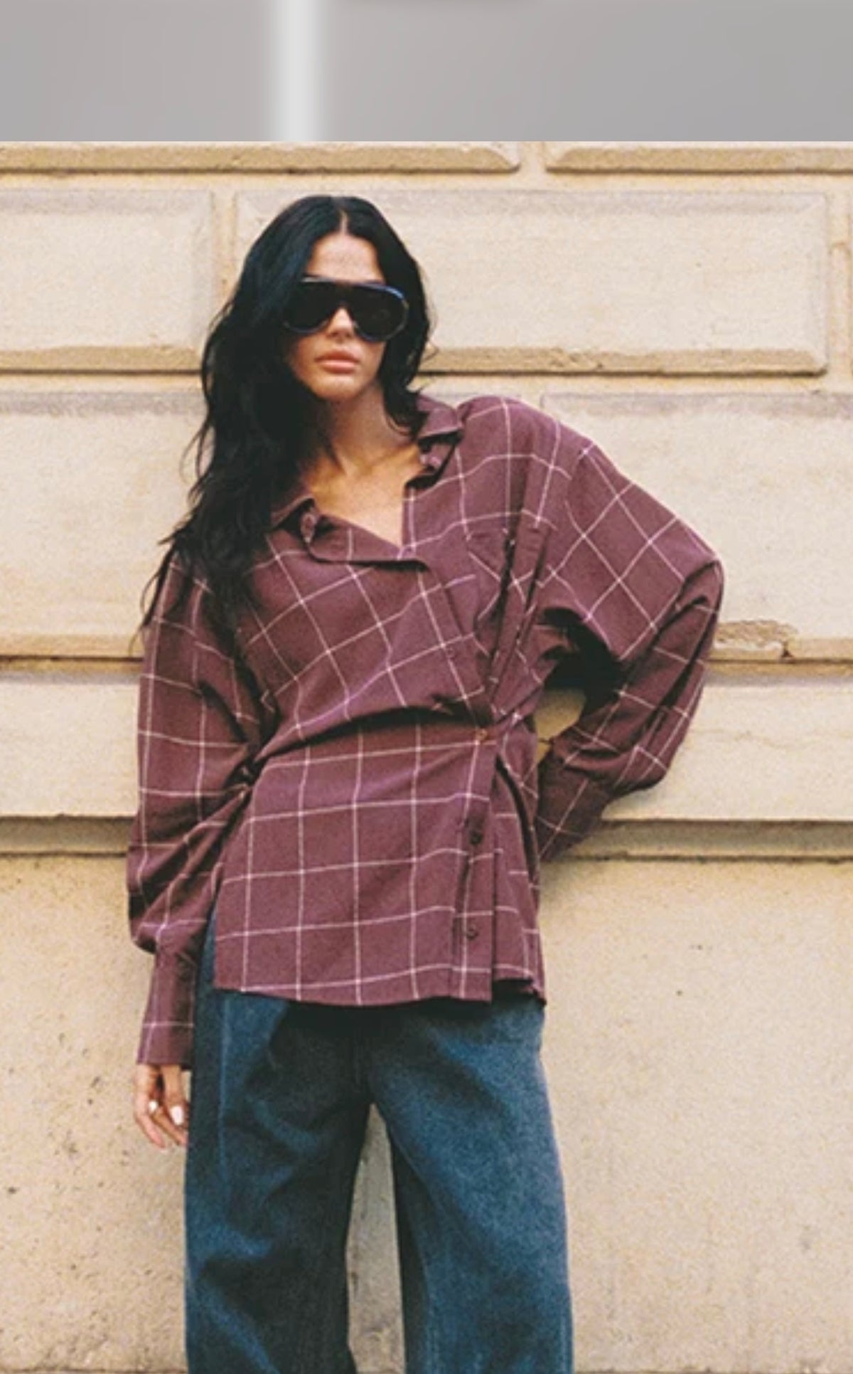 Refined Department blouse ruit bordeaux plum model ladies woven check shoulder pads NARO
R2609963084