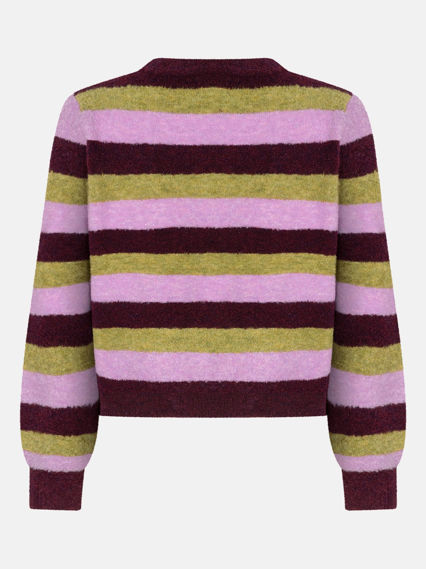 Ydence trui strepen groen bordeaux lila model Knitted sweater Aurora Aubergine