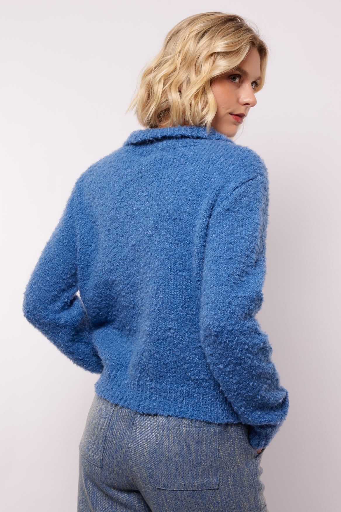 Fluresk trui polo boucle blauw model Zorins knit sweater crisp blue
