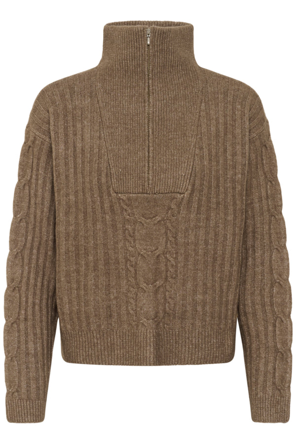 Cream trui schippers model Olijf groen CRSiffe Zipper Pullover Fossil Melange