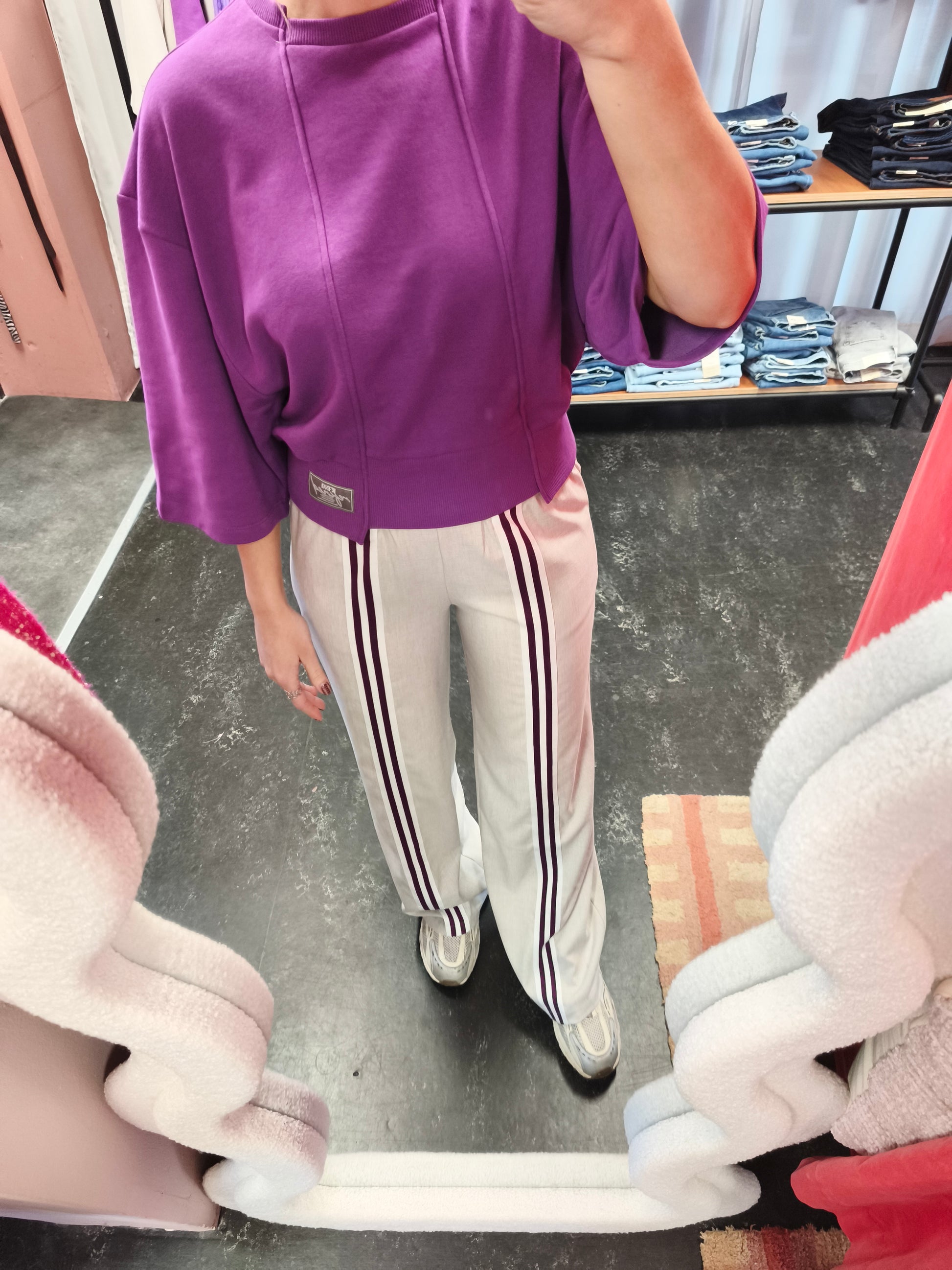 Refined Department pantalon creamy white met paarse streep model Tyra pants 