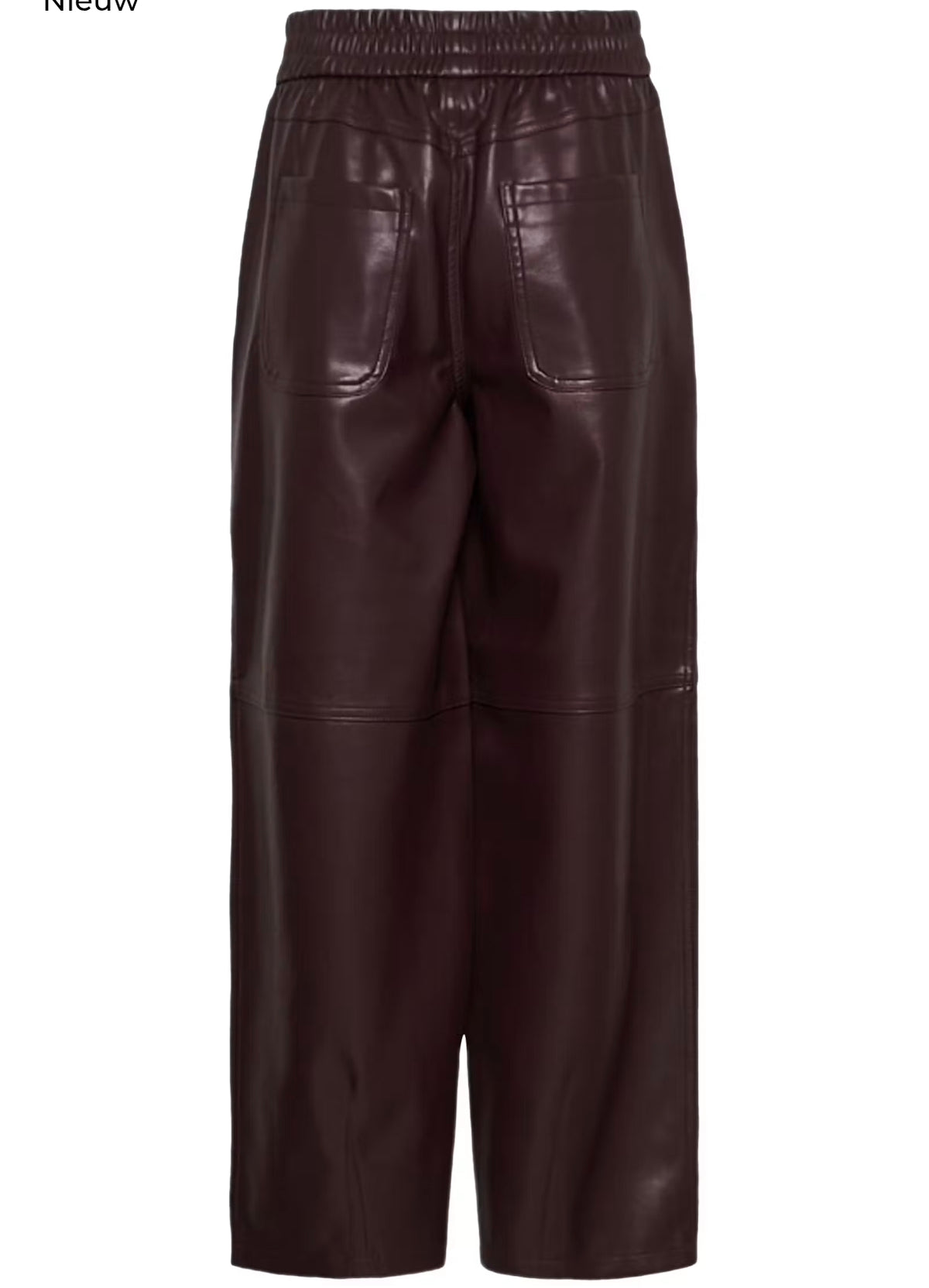Kaffe broek leather look bordeaux rood barrel fit enkel lengte KAarense Broek fudge red