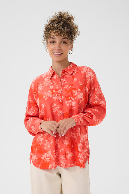 Cream blouse rode bloemen print model CRBeatrice Shirt