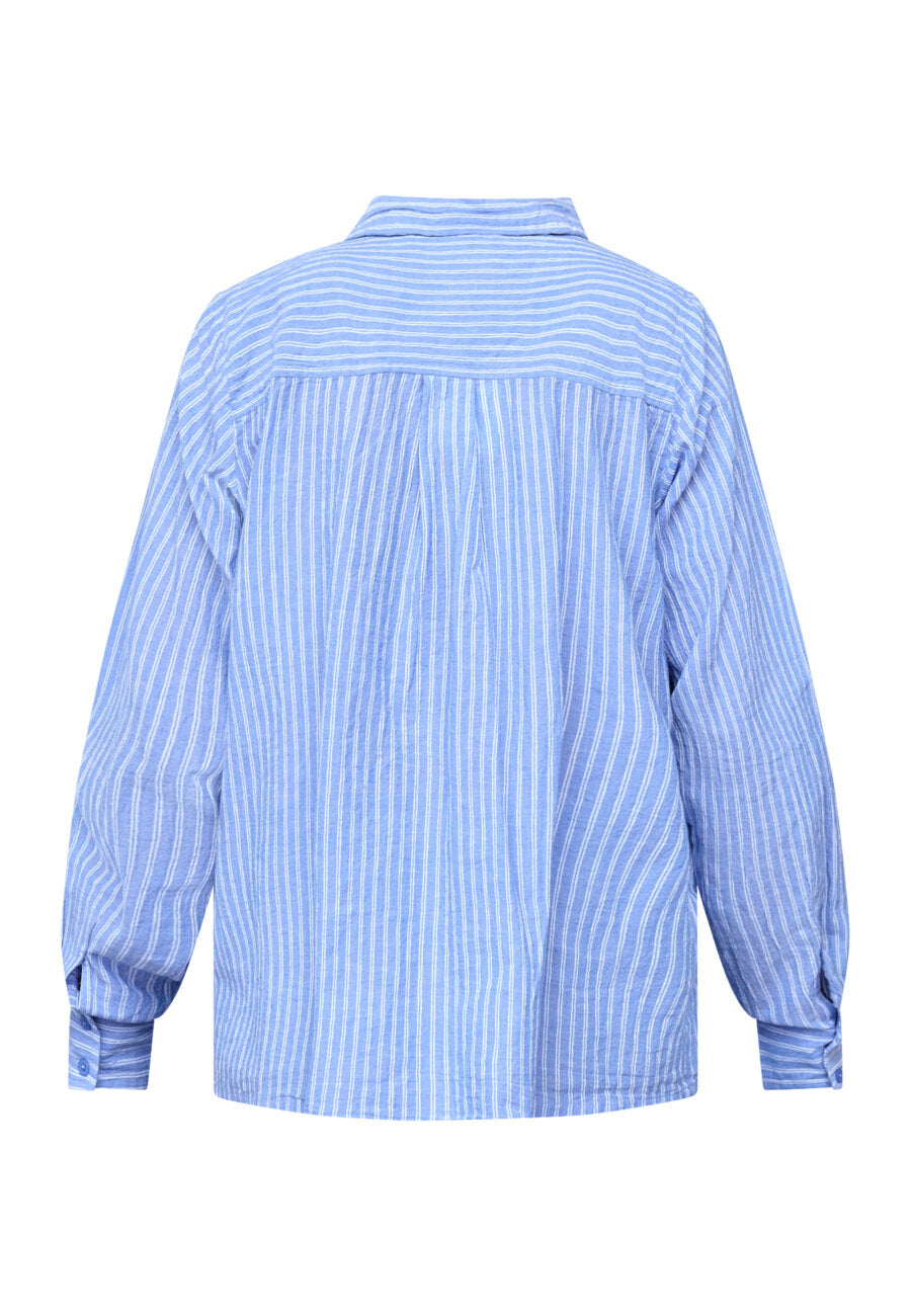 Sisters Point blouse blauw offwhite gestreept borduursel model Ibiza SH3 blue stripe beach