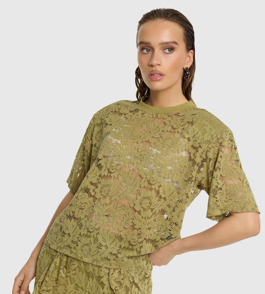 Refined Department lace kanten shirt groen model Angie T-SHIRT Army 