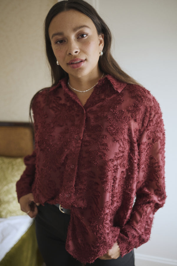 Kaffe Curve blouse bordeaux met structuur model KCalie Shirt Port