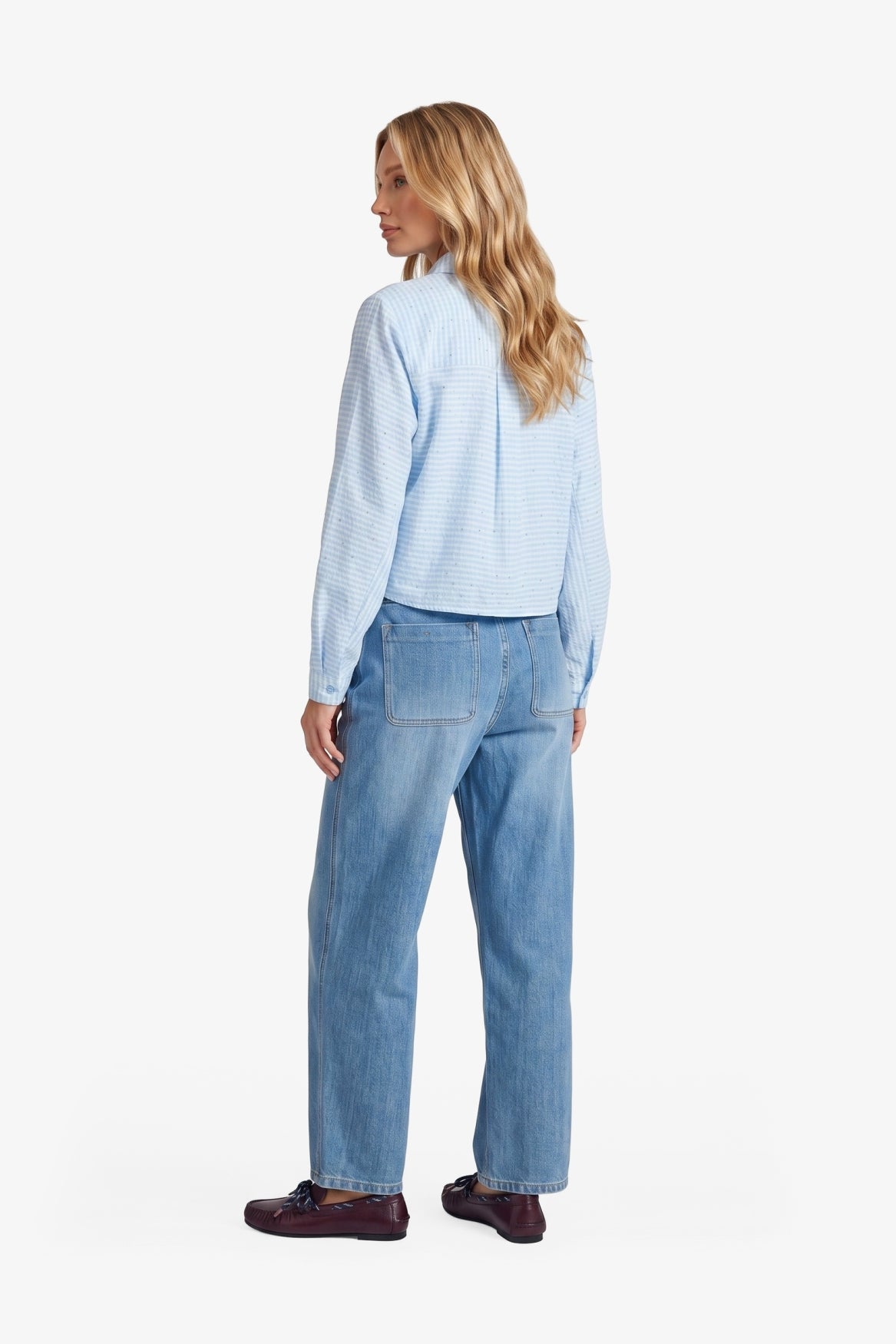 Fluresk blouse lichtblauw Vichy print met strass steentjes model Benja Celestial blue