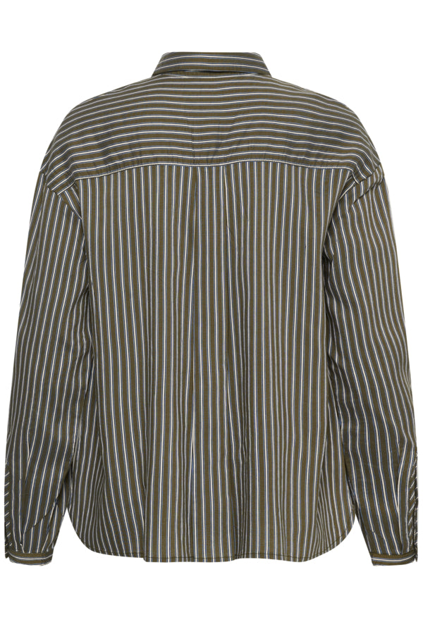 Cream blouse strepen groen blauw pinstripe model CRMicca Shirt Olive Stripe  Green