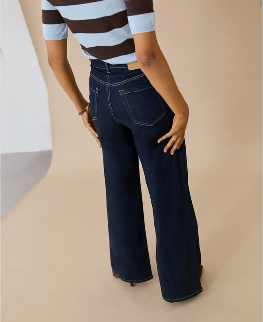 Kaffe jeans wijd model donker blauw lengte 30 KAmeadow Straight dark blue unwashed denim 