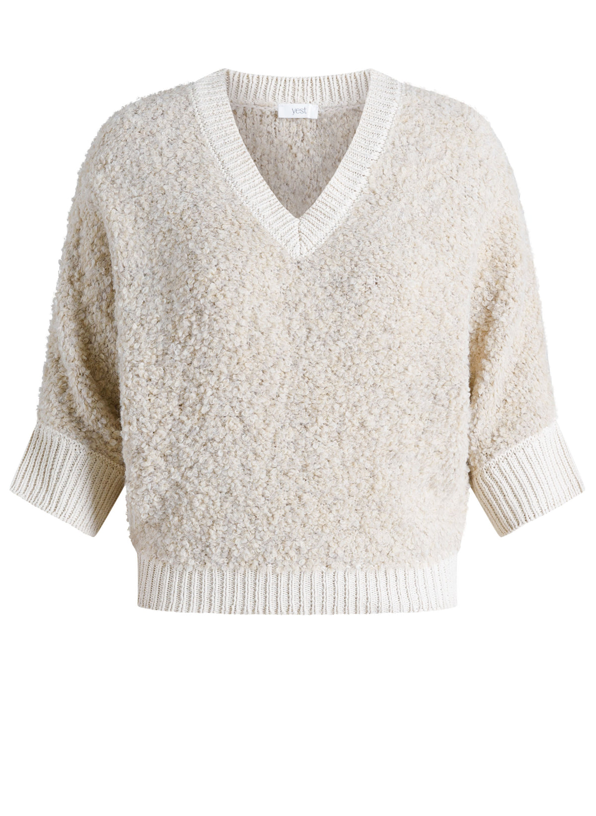 Yest trui teddy driekwart mouw beige model Usina Light Sand