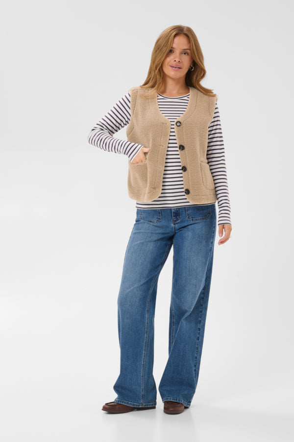 Kaffe gilet suède 2 zijdig model KAlinn Reversible Teddy Vest  Desert Taupe Brown