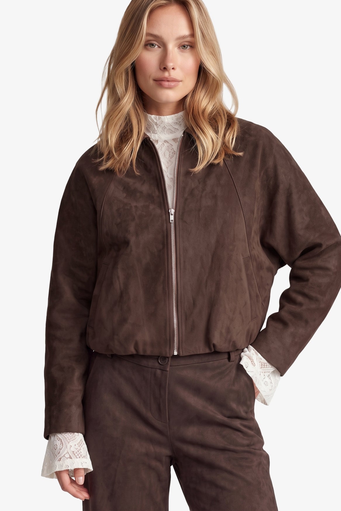 Fluresk suède look jasje bruin model Ginny jacket dark chocolate 