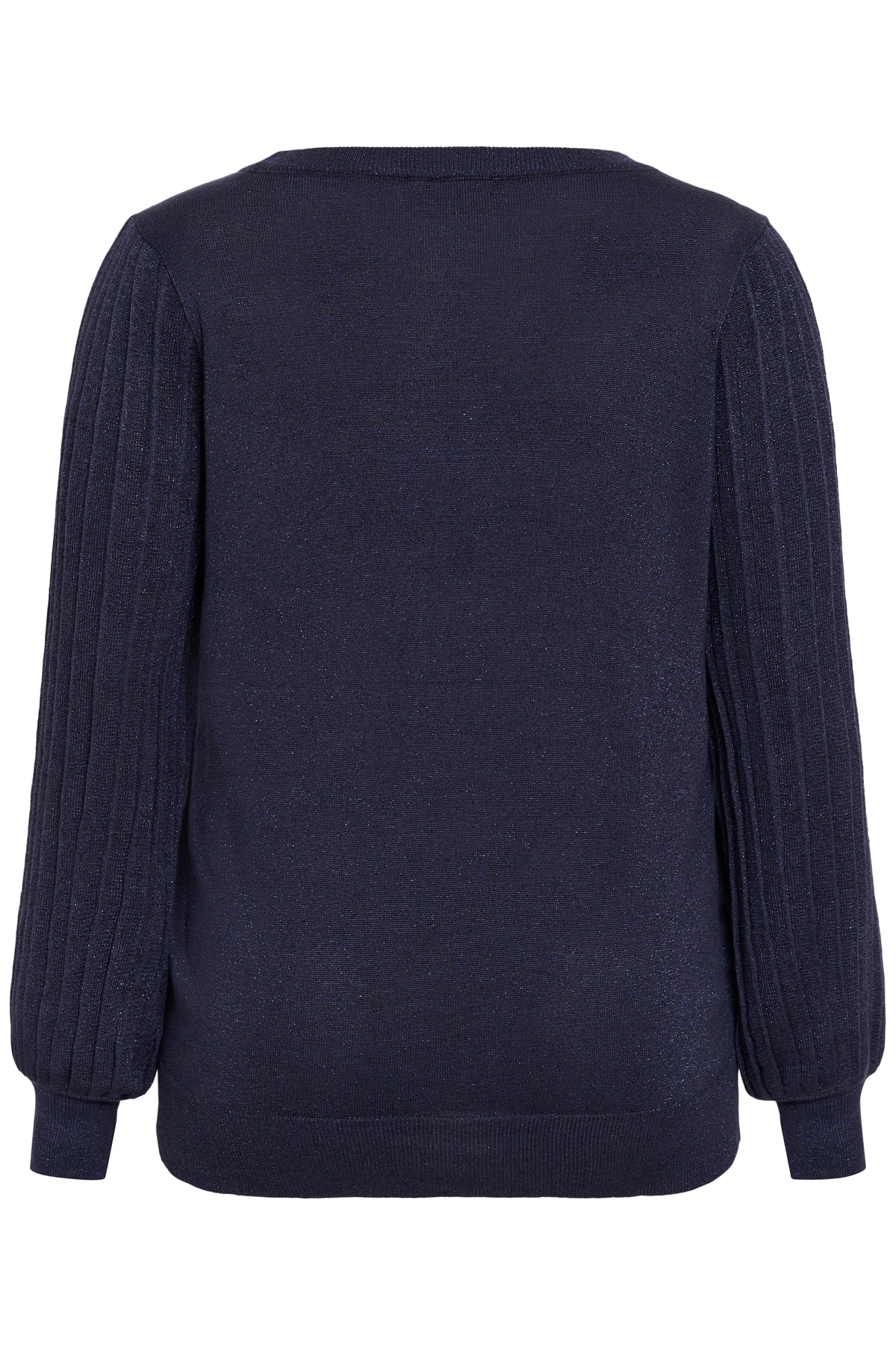 Kaffe Curve trui blauw grijs lurex KCregitta Pleat LS Pullover Graphite Blue