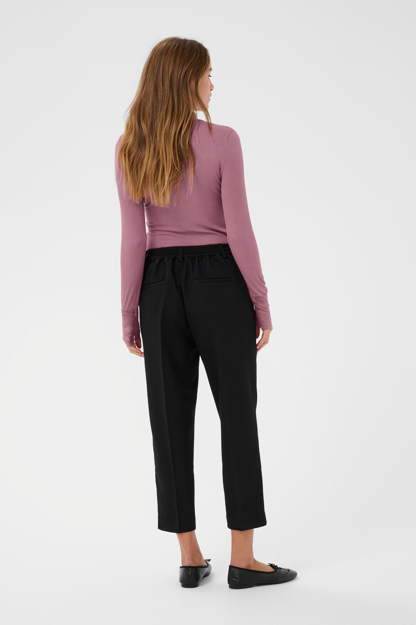 Kaffe longsleeve met kant aan mouw roze/paars model KAomi tulipwood