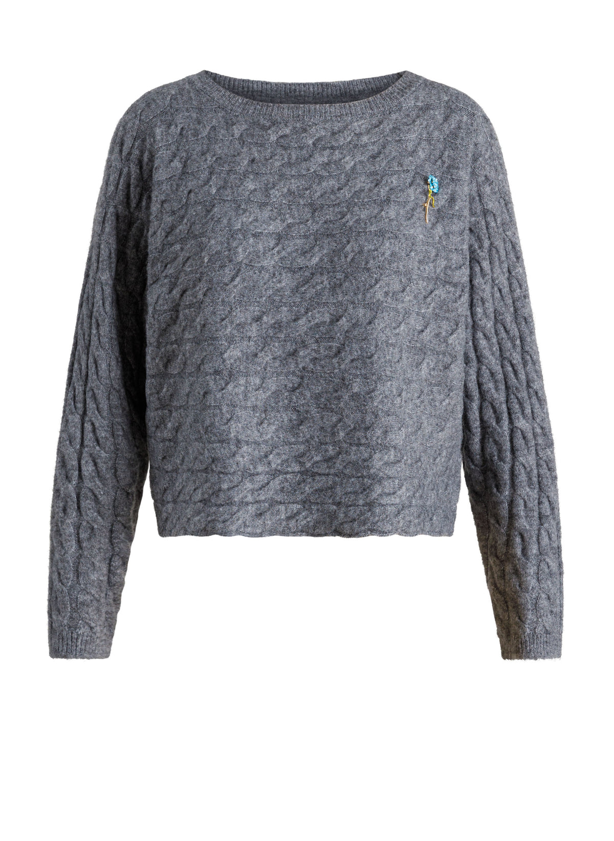 Yest trui grijs met broche model Ulva Mid Grey Melange
